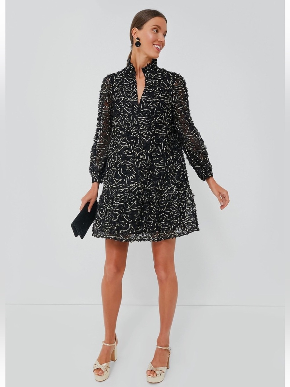 Tuckernuck Nightly Organza Palmerston Black and Gold Metallic Mini Dress Medium